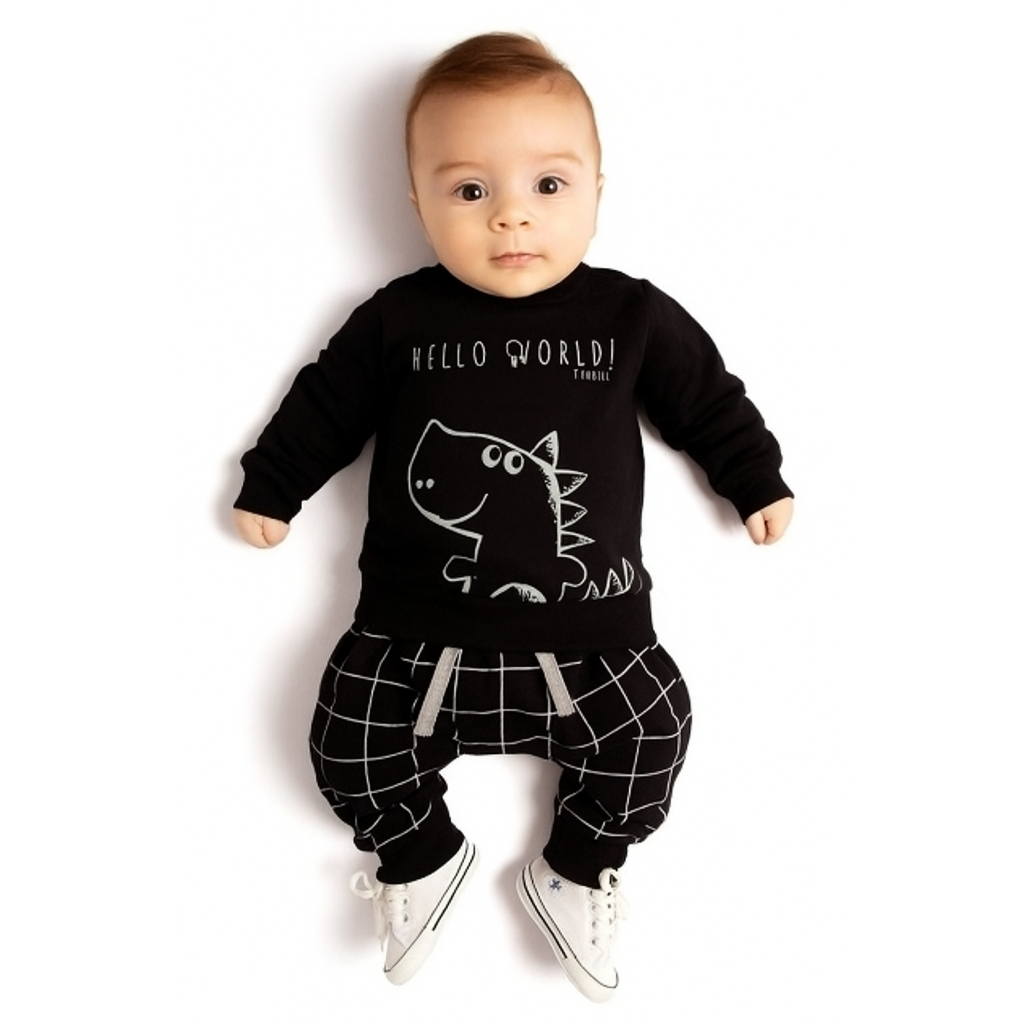 Roupa de bebê Menino Conjunto Moletom Blusa e Calça Saruel - Dinossauro