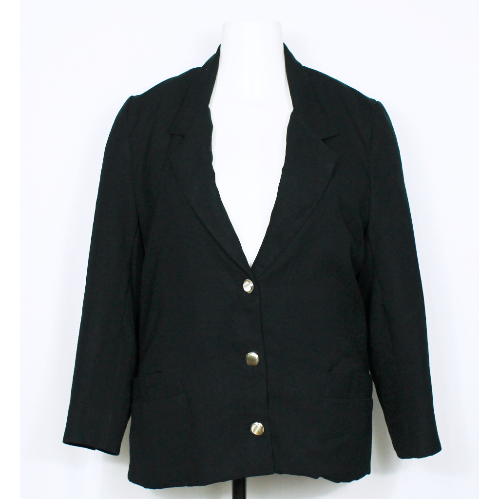 Blazer social alfaiataria feminina alongado plus size preto vintage - veste GG - Ref. 4399 (brechó)