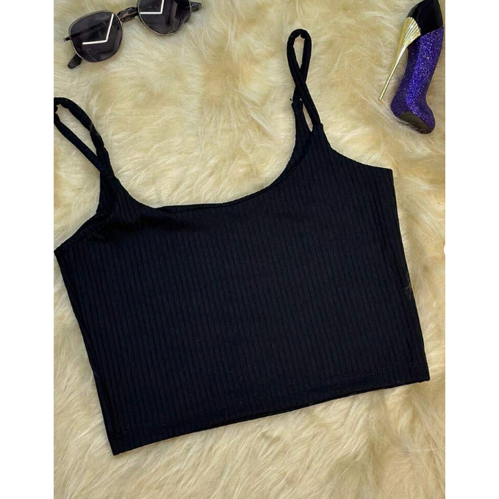 Cropped Top Canelado Feminino De Alcinha Fina - Confortavel