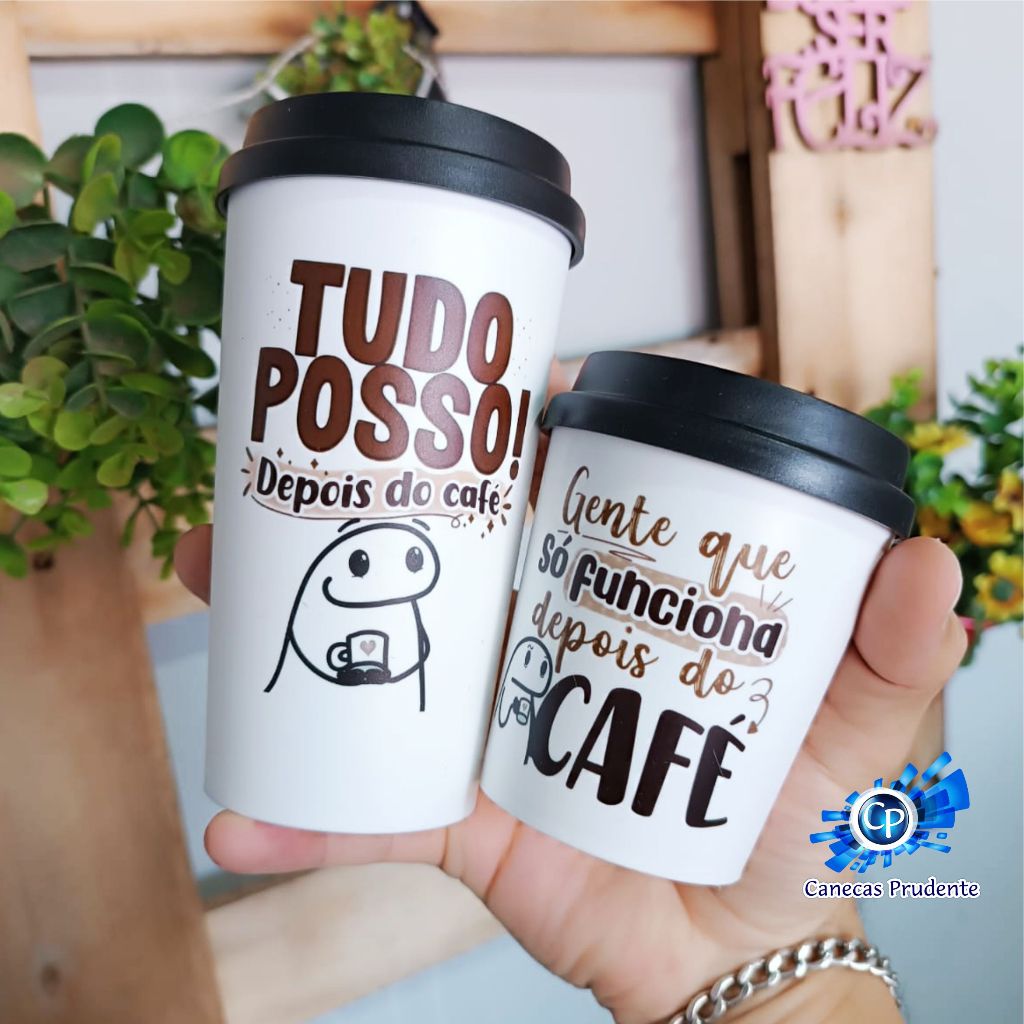 Copo para Café Plástico com tampa bucks 250/400ml Tema Café em Oferta na Shopee