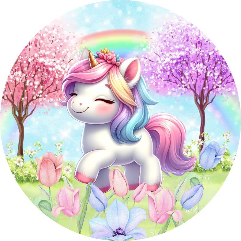 PAINEL REDONDO TECIDO SUBLIMADO 1,50 UNICÓRNIO em Oferta na Shopee