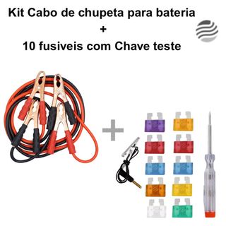 Kit Cabo de Chupeta 400A 2,30m + 10 Fusíveis com Chave Teste | Emergência Automotiva Completa