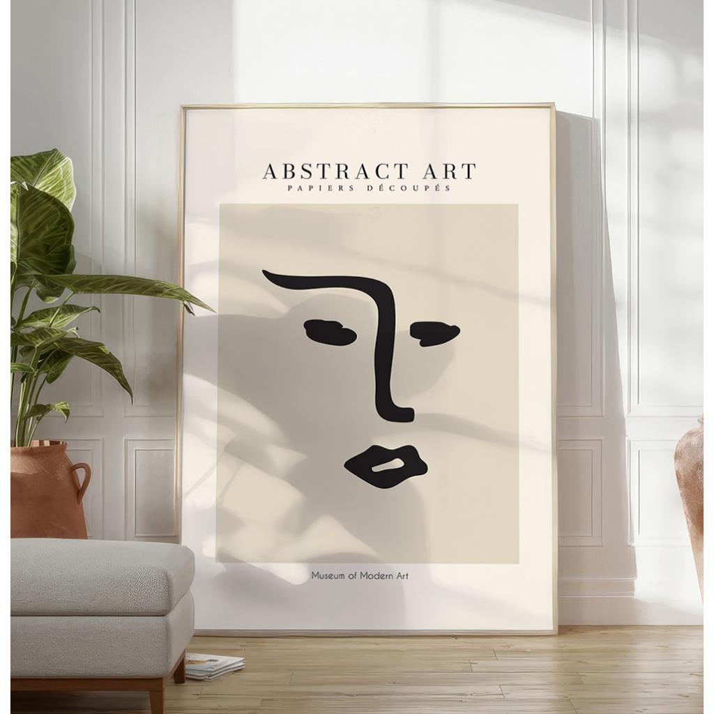 Quadro Abstrato Minimalista Com Moldura Quadro Decorativo Sala Grande Matisse Rosto Abstrato Bege