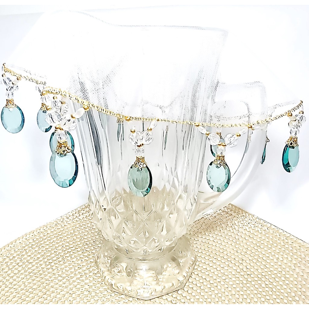 Cobre Jarra/Taça/Fruteira Bordado c/Pedrarias Turquesa p/Mesa Posta PL