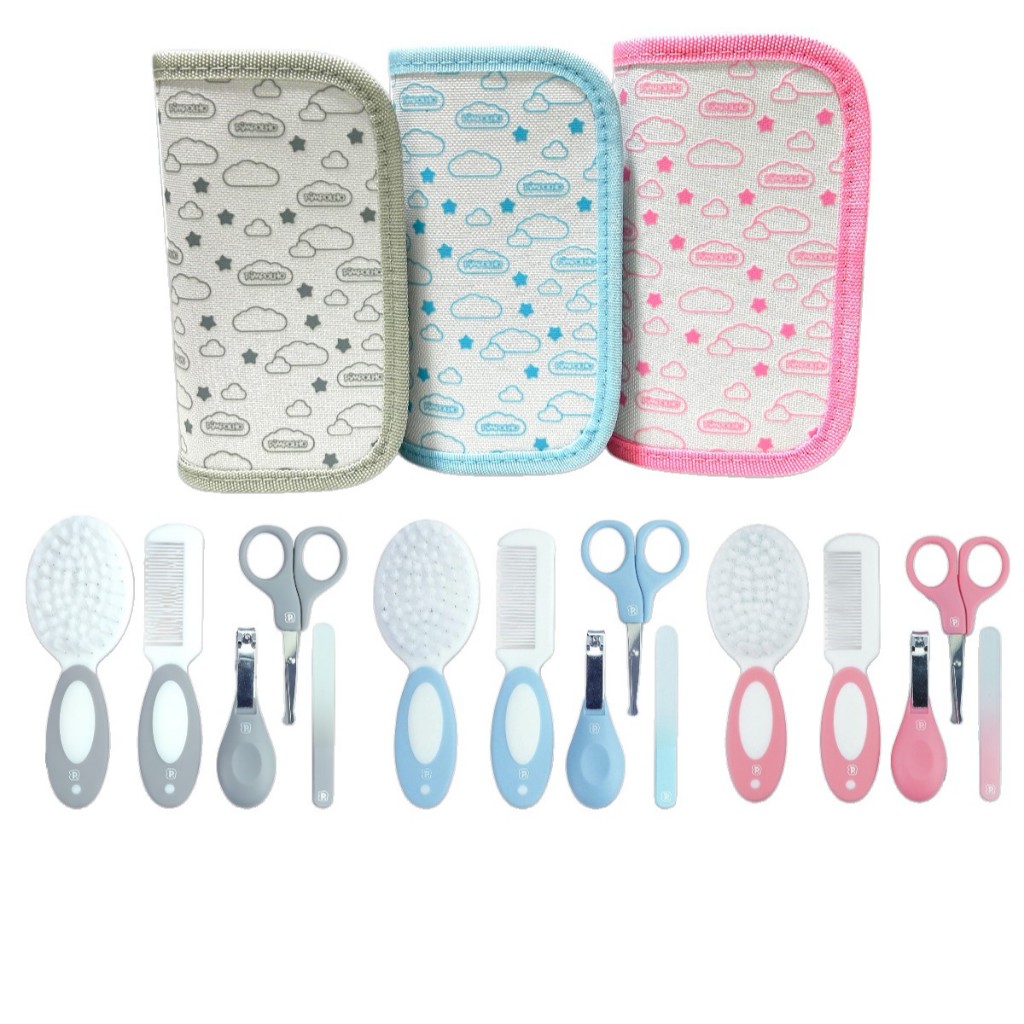 Kit Higiene Bebe 5 Peças Com Necessaire Pimpolho Cinza Rosa Azul