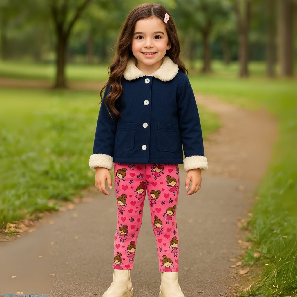 Conjunto Moletom Infantil Menina Blusa Pelinho Calça Algodão Feminino Inverno Flanelado Quentinho