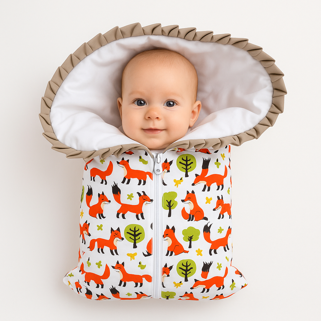 Saco de Dormir Bebê Aconchegante Micropercal Zíper  Elástico Ajustável Babado Casulo Estampado