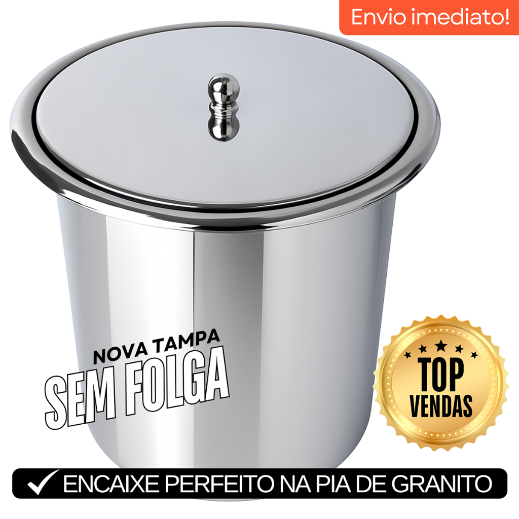 Lixeira de Embutir Aço Inox Tampa Lisa Novo Modelo Aço Inox 5L com Balde de Alumínio Escovado em Oferta na Shopee