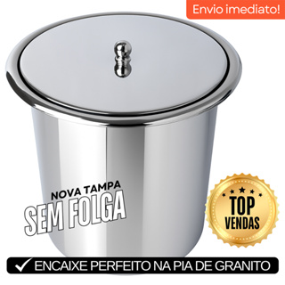 Lixeira de Embutir Aço Inox Tampa Lisa Novo Modelo Aço Inox 5L com Balde de Alumínio Escovado em Oferta na Shopee