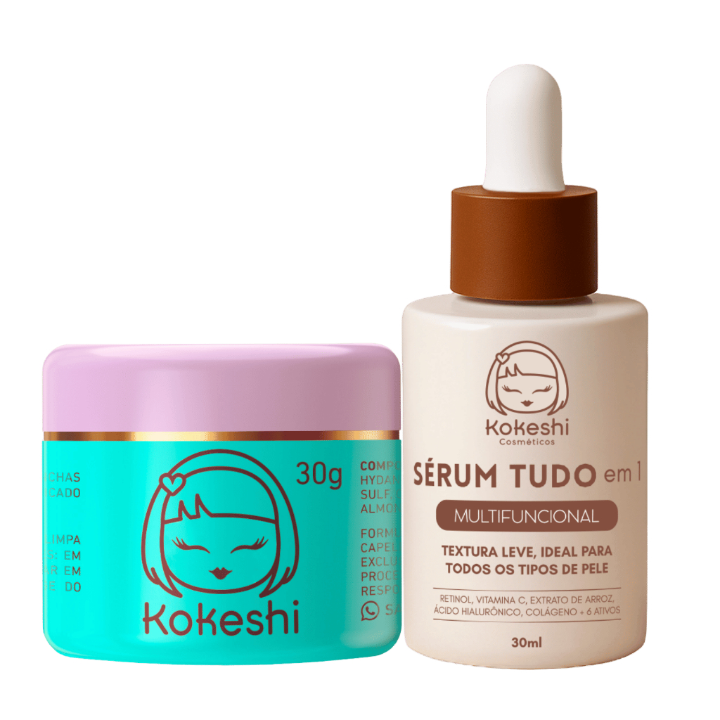 Kit Creme Facial Pele de Porcelana Sérum tudo em 1 Multifuncional Kokeshi