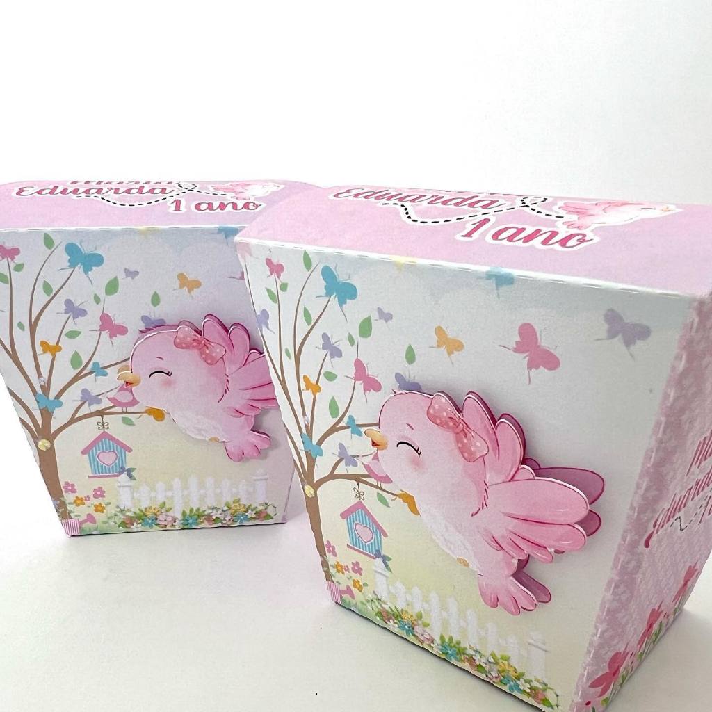 Caixa Sushi Lembrancinha Personalizada Papelaria Festa Jardim Encantado Passarinhos Rosa