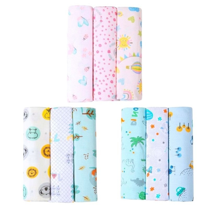 Kit 3 unidades Cueiro Estampado Flanelado 80x50Cm Algodão Enxoval Infantil Bebê Menino Menina