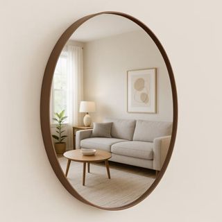 Espelho Redondo Sem Alça com Moldura Couro Ecológico – Sala, Quarto, Banheiro em Oferta na Shopee