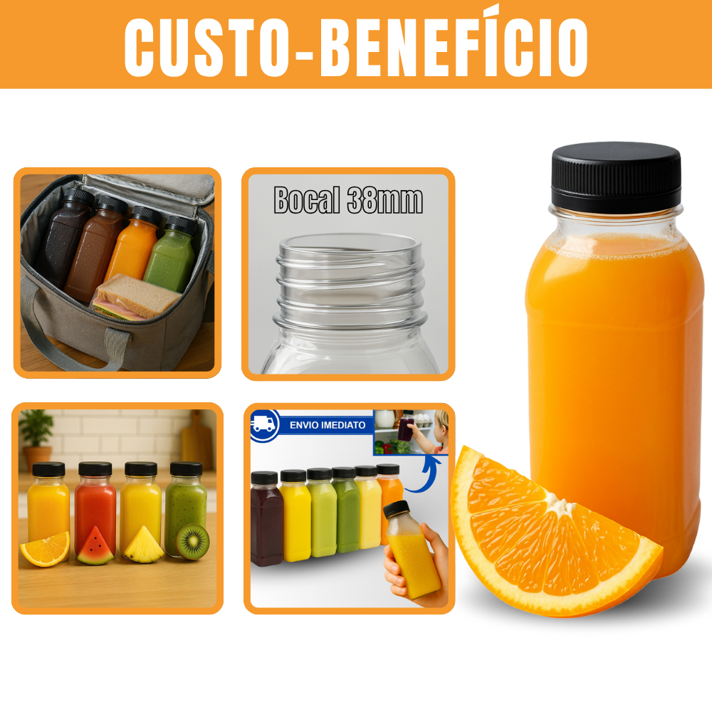 10 Garrafas PET 200ml / 300ml / 500ml com Tampa para Sucos e Caldo de Cana Direto da Fábrica