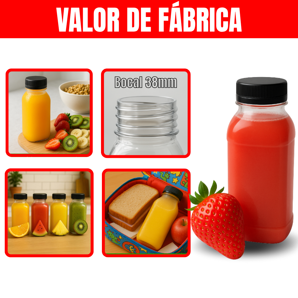 20 Garrafas 200ml / 300ml / 500ml com Tampa PET pra Suco e Caldos Garantia de Fábrica