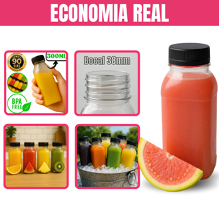 Garrafinhas PET pra Suco 200ml / 300ml /500ml Garrafinha com Tampa Caldo de Cana Envio Imediato em Oferta na Shopee