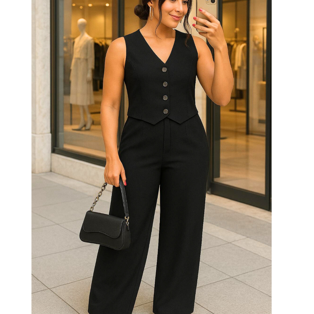 CONJUNTO LOOK SOCIAL COLETE E CALÇA EN TECIDO  ALFAIATARIA IMPORTADA