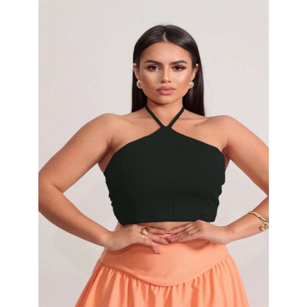 Top Cropped Feminino Ajustado Curto com Alça Halter – Look Fashion, Justinho e Estiloso