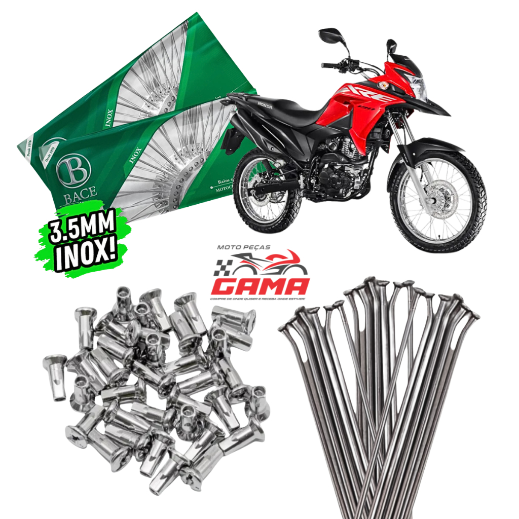 Jogo Kit Raio Bace 3,5mm XRE 190 Aço Inox Dianteiro E Traseiro
