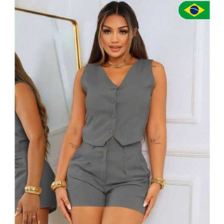 CONJUNTO FEMININO alfaiataria social short e colete em Oferta na Shopee