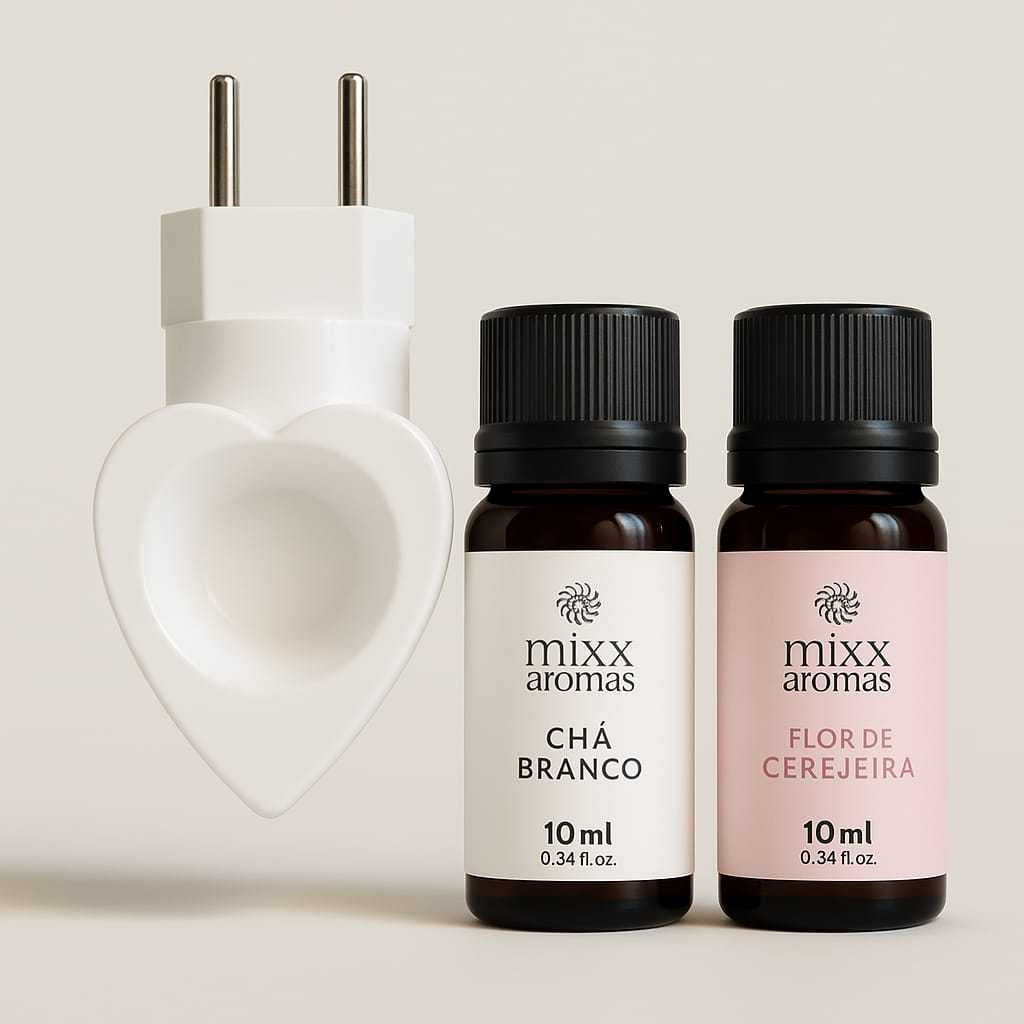 KIT AROMATIZADOR LOVE BRANCO MAIS 2 ESSENCIA CHA BRANCO E FLOR DE CEREJEIRA