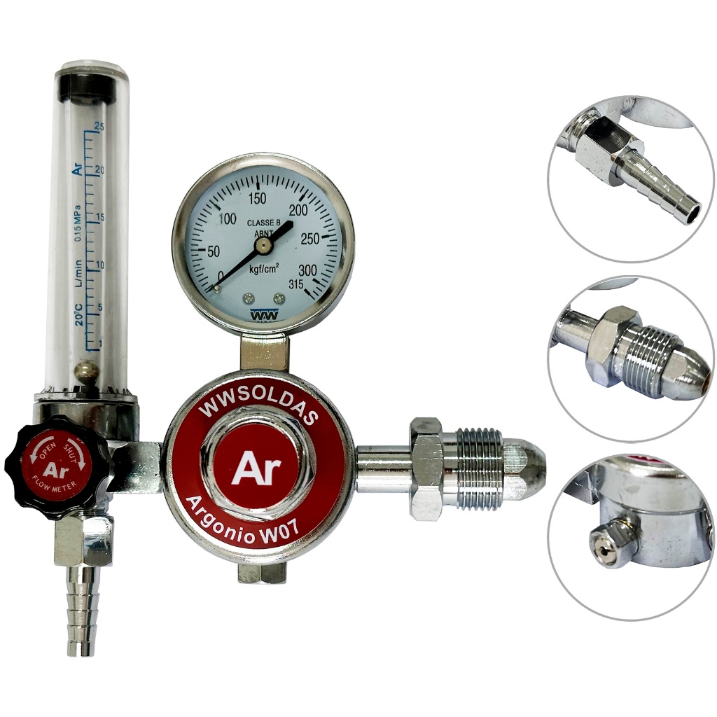 REGULADOR DE PRESSÃO DE ARGÔNIO COM FLUXÔMETRO MANÔMETRO
