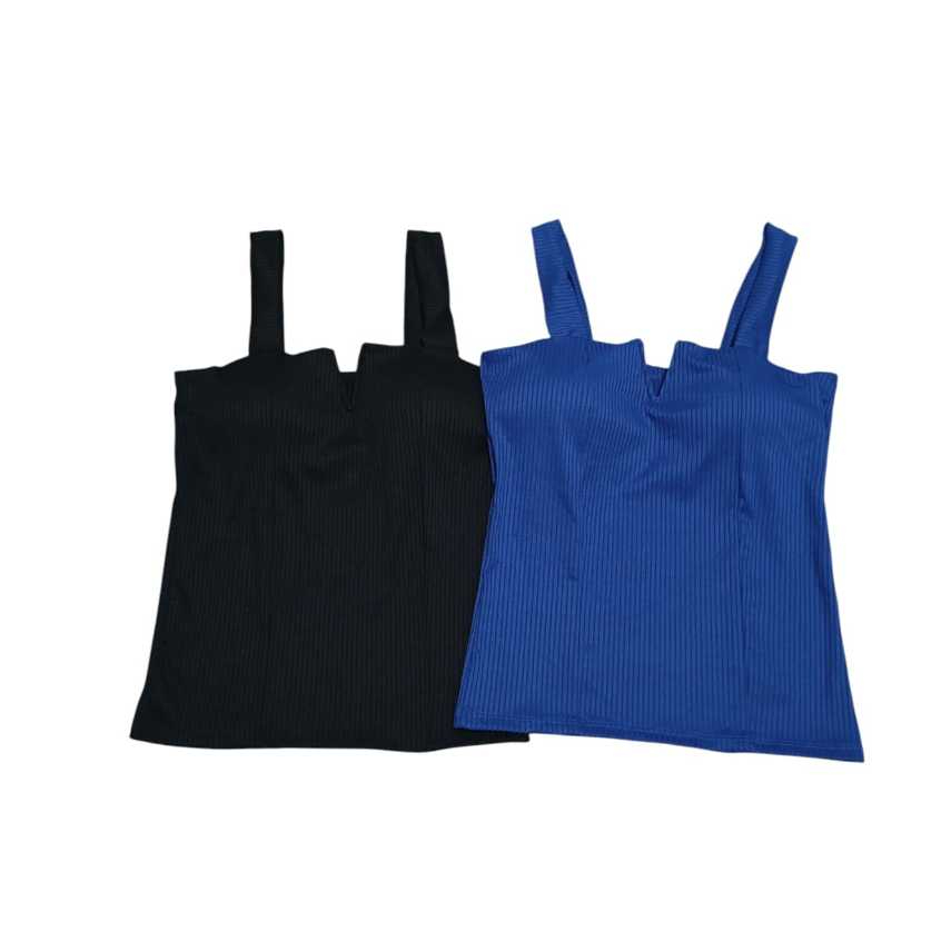 KIT 2 Cropped/Blusa  Alça Grossa/Canelado Moda Feminino Decote V Casual Versátil Ultra Confortável