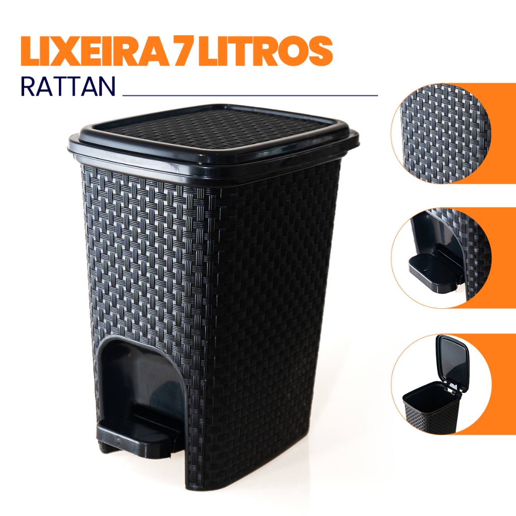 Lixeira Rattan Com Pedal 7 Litros Cesto de Lixo Com Tampa Para Cozinha Banheiro Escritório...