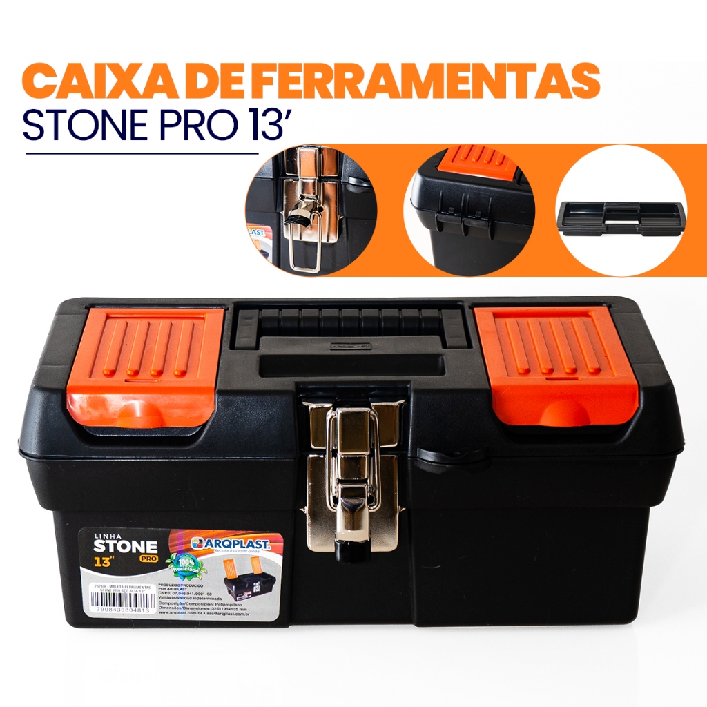 Maleta de Ferramentas Stone Pro Aço Alta Arqplast Preta em Oferta na Shopee