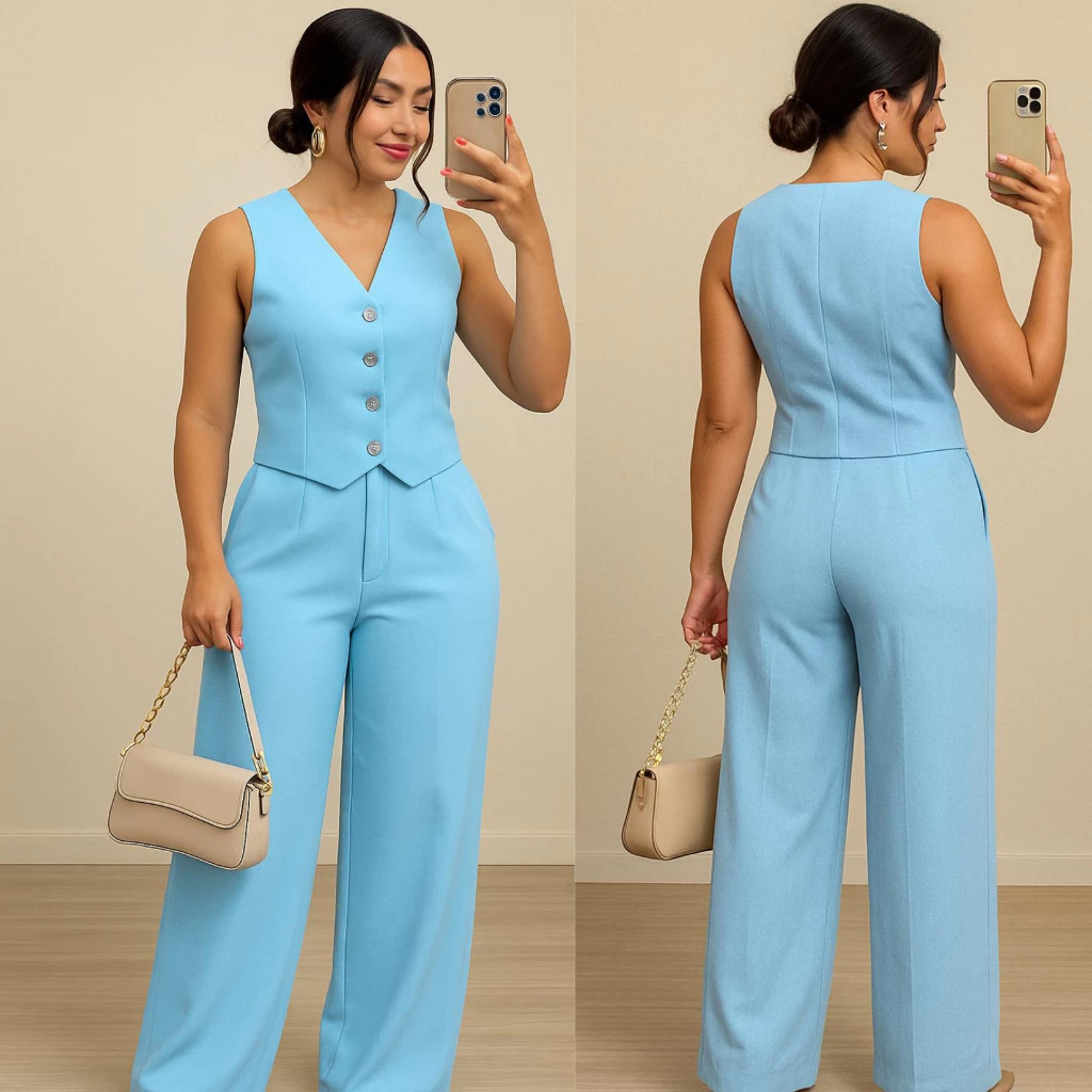 CONJUNTO FEMININO MODA  EXCLUSIVA  CALÇA E COLETE  SOCIAL MODA 2026 GRAM TENDENCIA — imagem 1