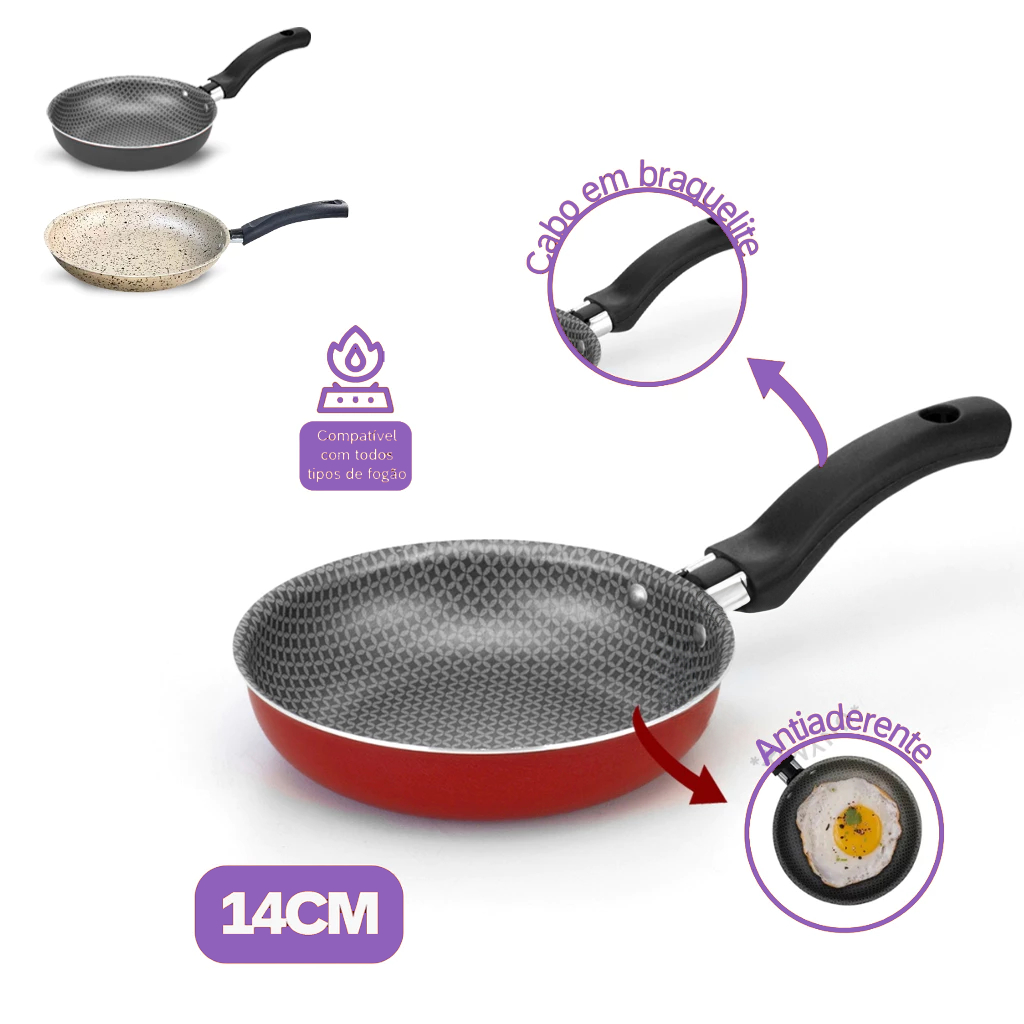 Imagem Frigideira Fritar Ovo Antiaderente Sem Óleo Premium 14Cm