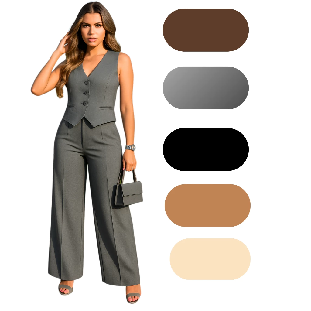 CONJUNTO EN ALFAIATARIA FEMININO COLETE E CALÇA SOCIAL