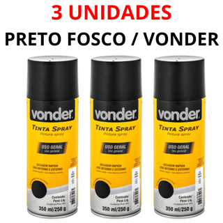 Kit 3 Tintas Spray PRETO FOSCO 350ML Secagem Rápida USO GERAL VONDER em Oferta na Shopee