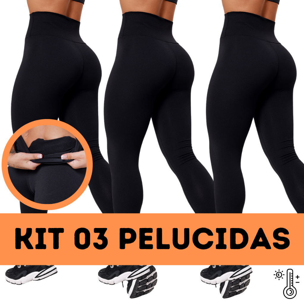 Kit 3 Calças Legging Flanelada Grossa Calça Leg Peluciada Forrada Por Dentro Costura Reforçada Calça Térmica