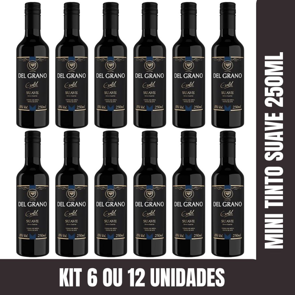 Kit Mini Vinho 6 ou 12 Tinto Suave Del Grano Gold 250ml Atacado Brindes Lembrancinha Casamento