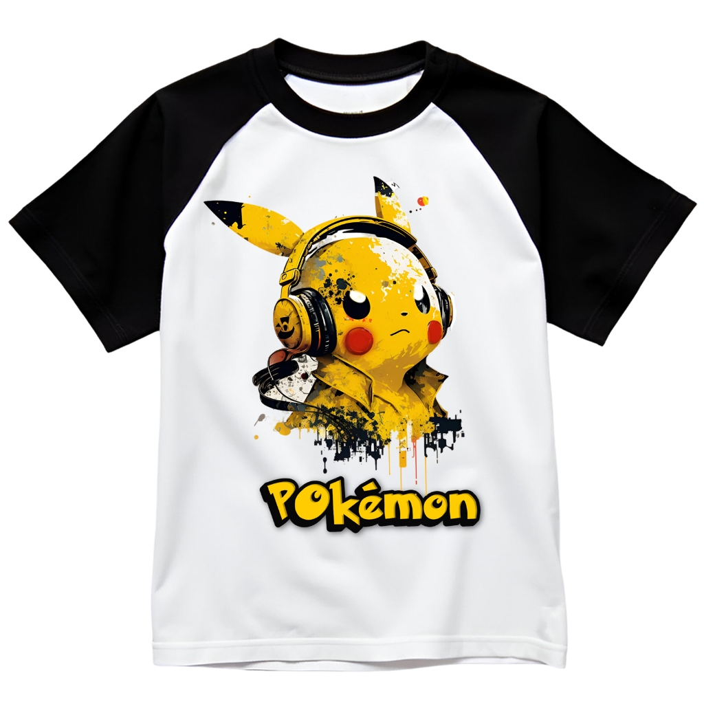 Camiseta Raglan Pokemon Fantasia Infantil Ash Manga curta pikachu