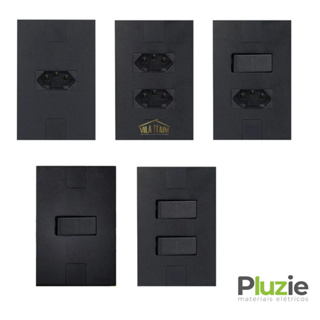 Tomada 10 e 20A e interruptor 6A apagador de luz preto fosco new caprice linha moderna parafusos ocultos modular Pluzie em Oferta na Shopee