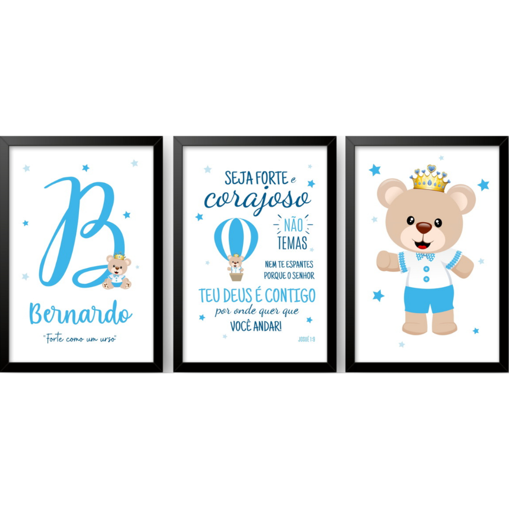 Quadro decorativo urso rei protetor personalizado com nome