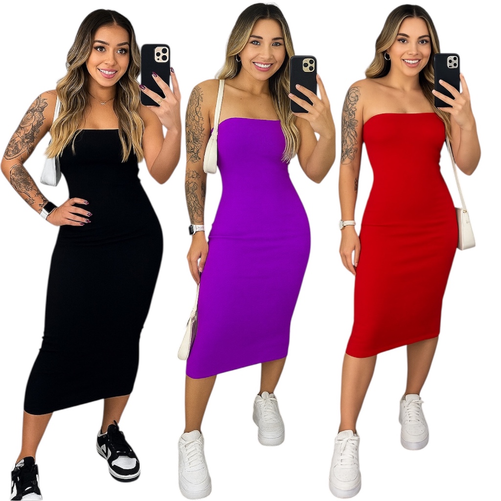 ￼Vestido Midi Tomara Que Caia Para Gestantes Anarruga Canelado Tubinho Vestido Tubinho Vestido gravida em Oferta na Shopee