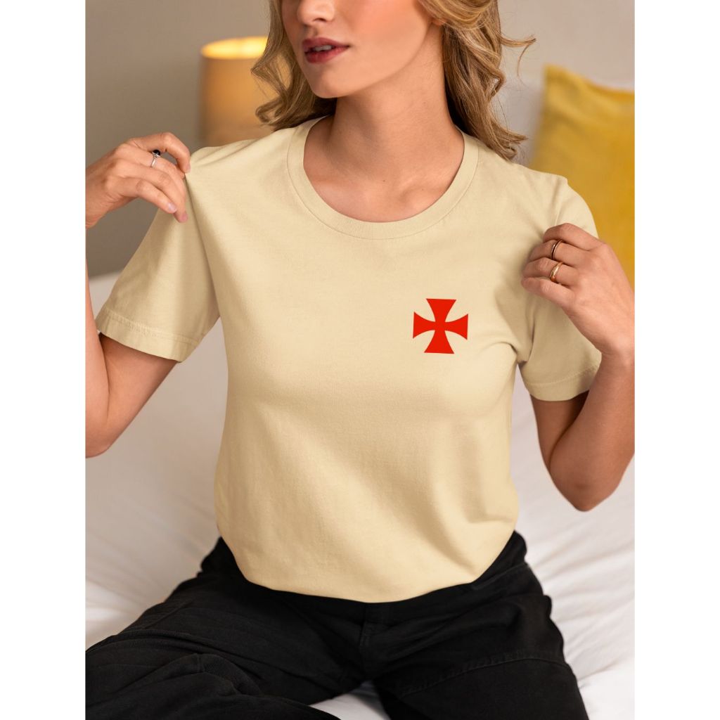 Blusa feminina Cruz de Malta Camiseta Baby look Vasco 100% Algodão Personalizada com Nome