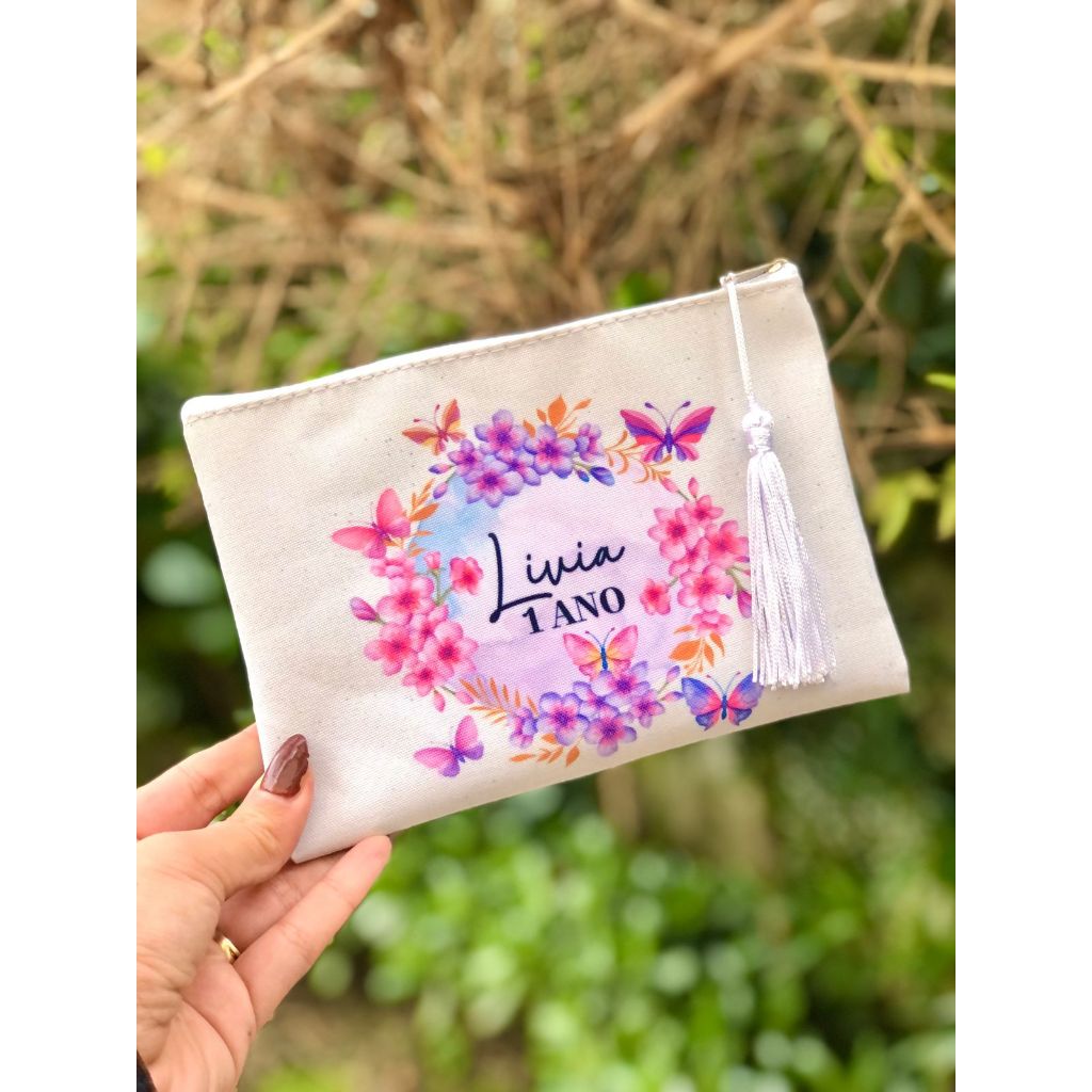 Kit 10 necessaire bolsinha Lembrancinha de aniversário 1ano tema Borboletas personalizado para festas  batizados chá