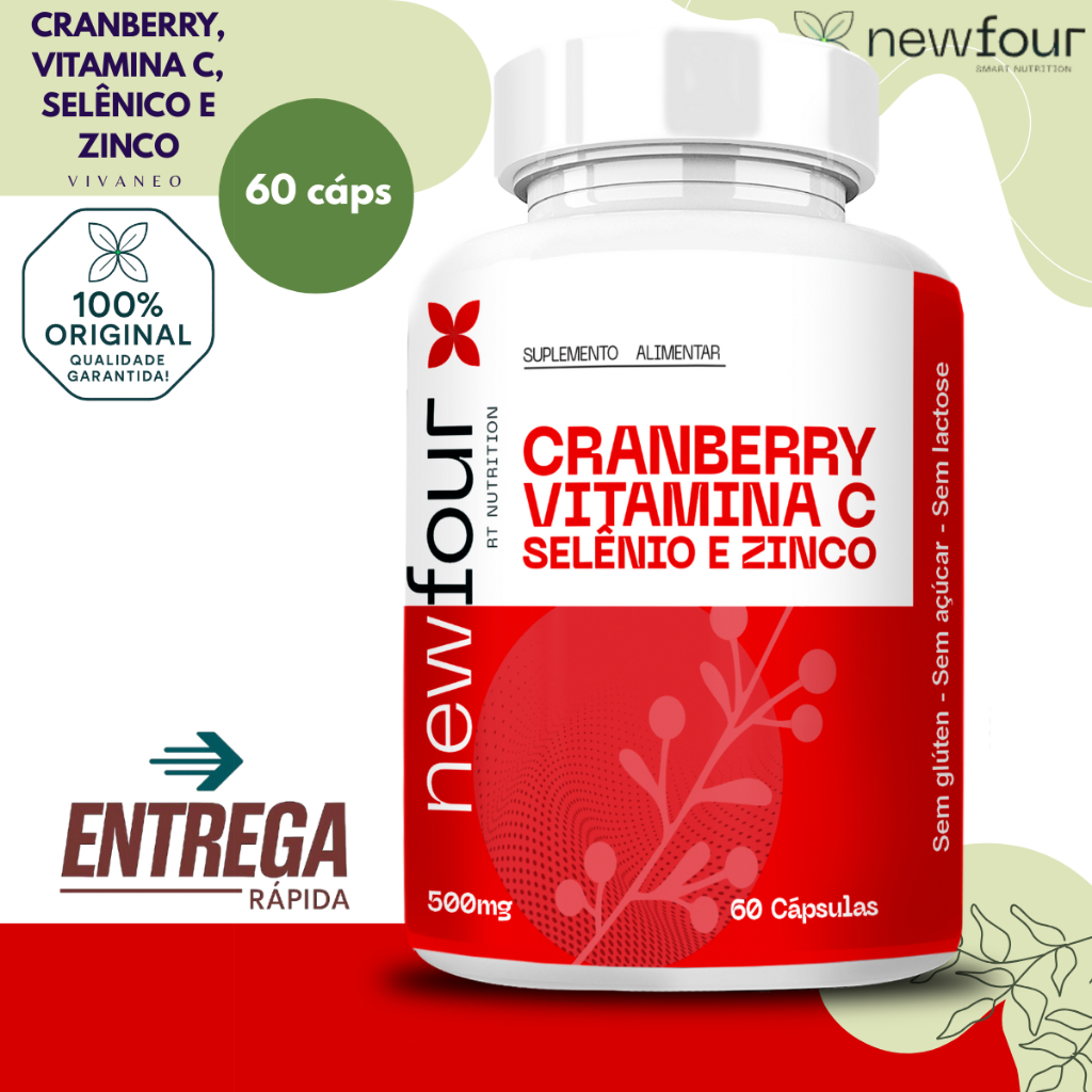Cranberry + Vitamina C + Selênio E Zinco 60 Cápsulas - New Four