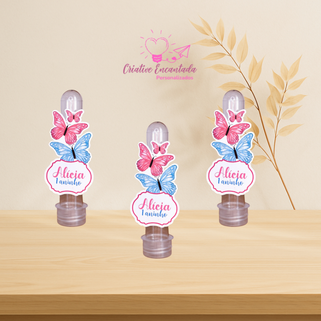 Aplique Personalizado jardim das borboletas | Lembrancinha | Tubete Personalizado | Aplique Tubete