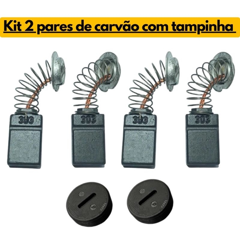 Kit 2 Pares de Carvão Escova Makita Serra Mármore/ Circular/Politriz 110v e220v com Tampinhas -303
