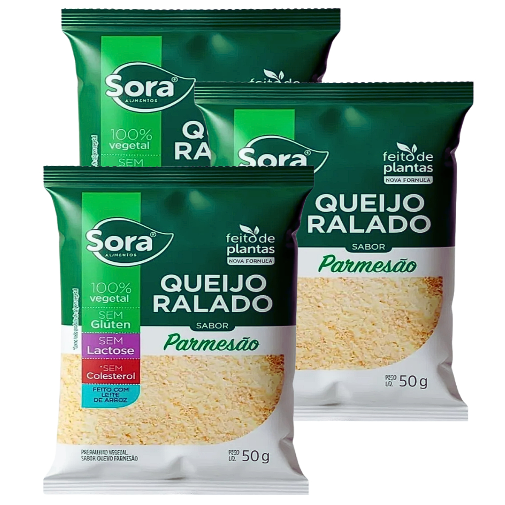Kit 3 - Queijo Ralado 100% Vegetal s/ Lactose Parmesão Sora - 3x50g