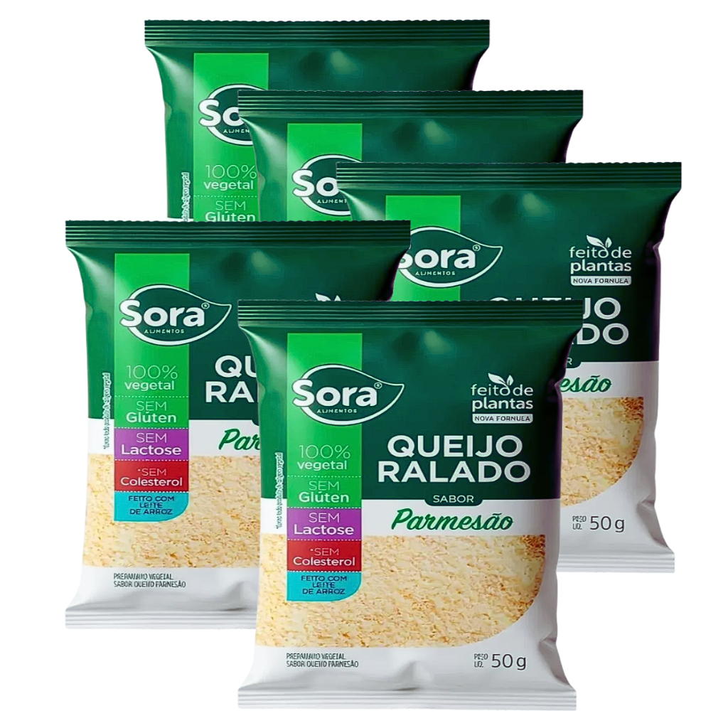 Kit 5 - Queijo Ralado 100% Vegetal s/ Lactose Parmesão Sora - 5x50g