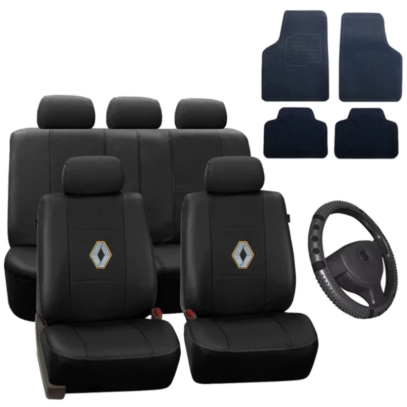 Kit Capa de Banco, Tapete e Capa de Volante Automotivo para Renault Clio Sedan 2004-2012