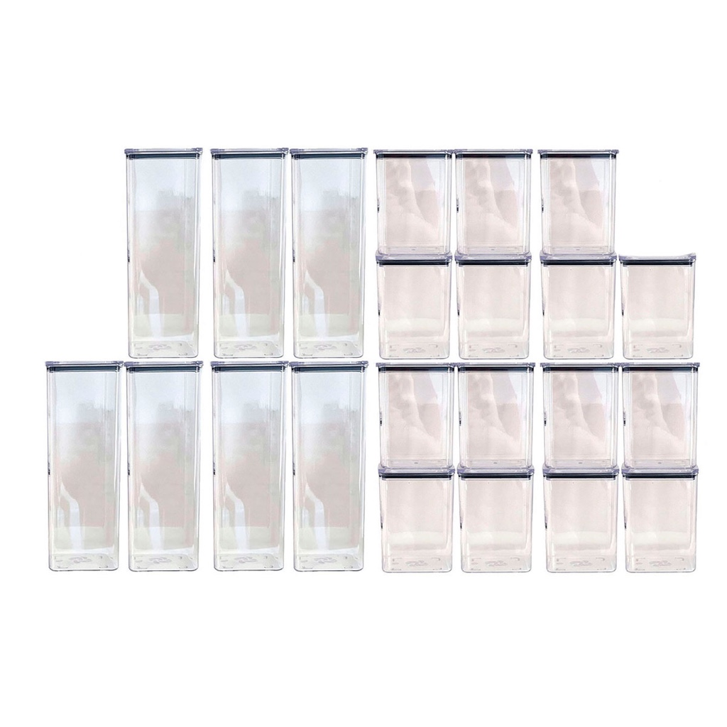 Kit com 22 potes de 2,3 litros e de 1,1 litro herméticos acrílicos QUALYPLAS