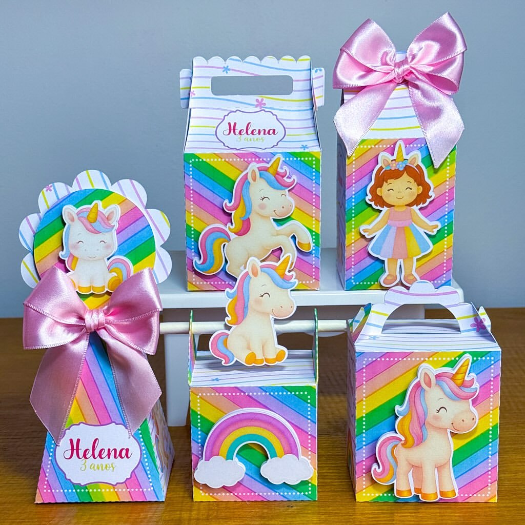 Kit Festa Unicórnio Personalizados l Lembrancinha para Festa l kit Caixas Personalizadas Aniversário Mesversário