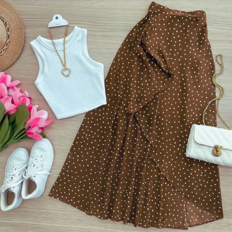 Saia Envelope Feminina Transpassada Com Forro Várias Formas de Usar Moda Elegante — imagem 1
